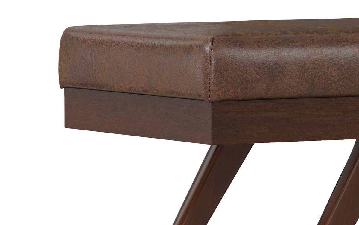 Distressed Chestnut Brown Distressed Vegan Leather | Chanelle Mid Century Ottoman Bench