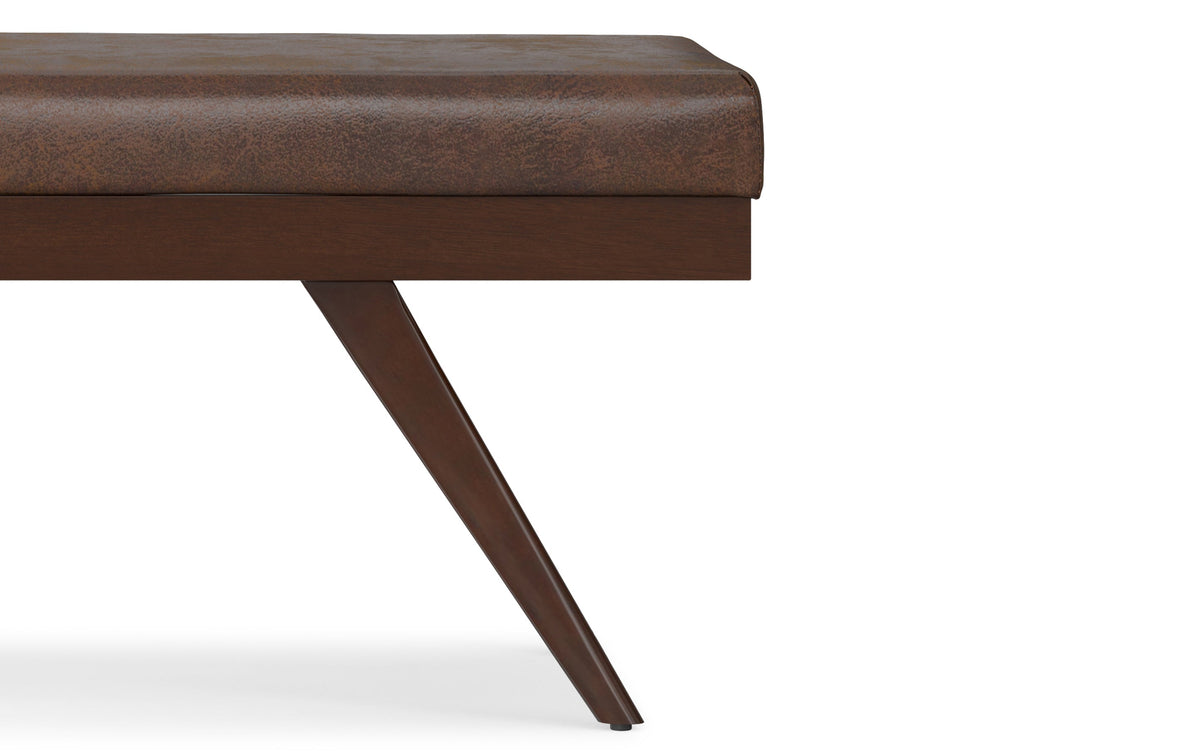 Distressed Chestnut Brown Distressed Vegan Leather | Chanelle Mid Century Ottoman Bench
