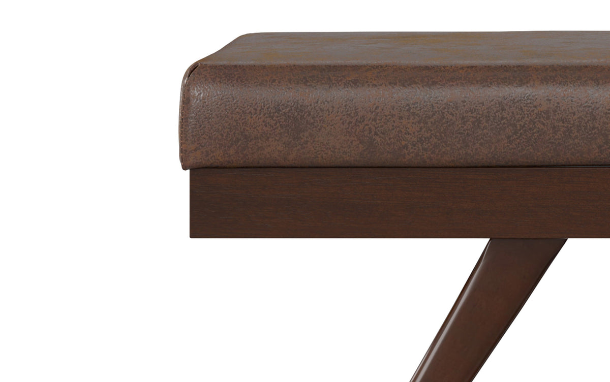 Distressed Chestnut Brown Distressed Vegan Leather | Chanelle Mid Century Ottoman Bench