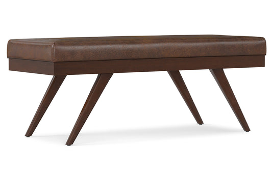 Distressed Chestnut Brown Distressed Vegan Leather | Chanelle Mid Century Ottoman Bench