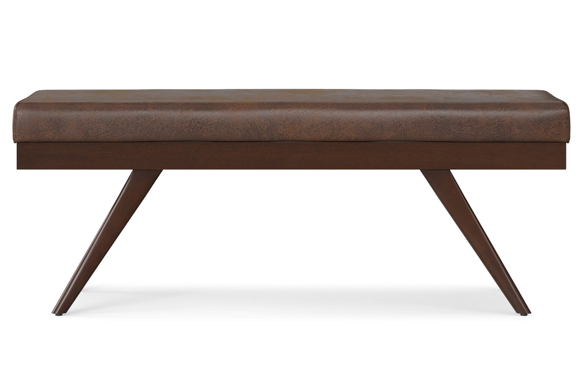 Distressed Chestnut Brown Distressed Vegan Leather | Chanelle Mid Century Ottoman Bench