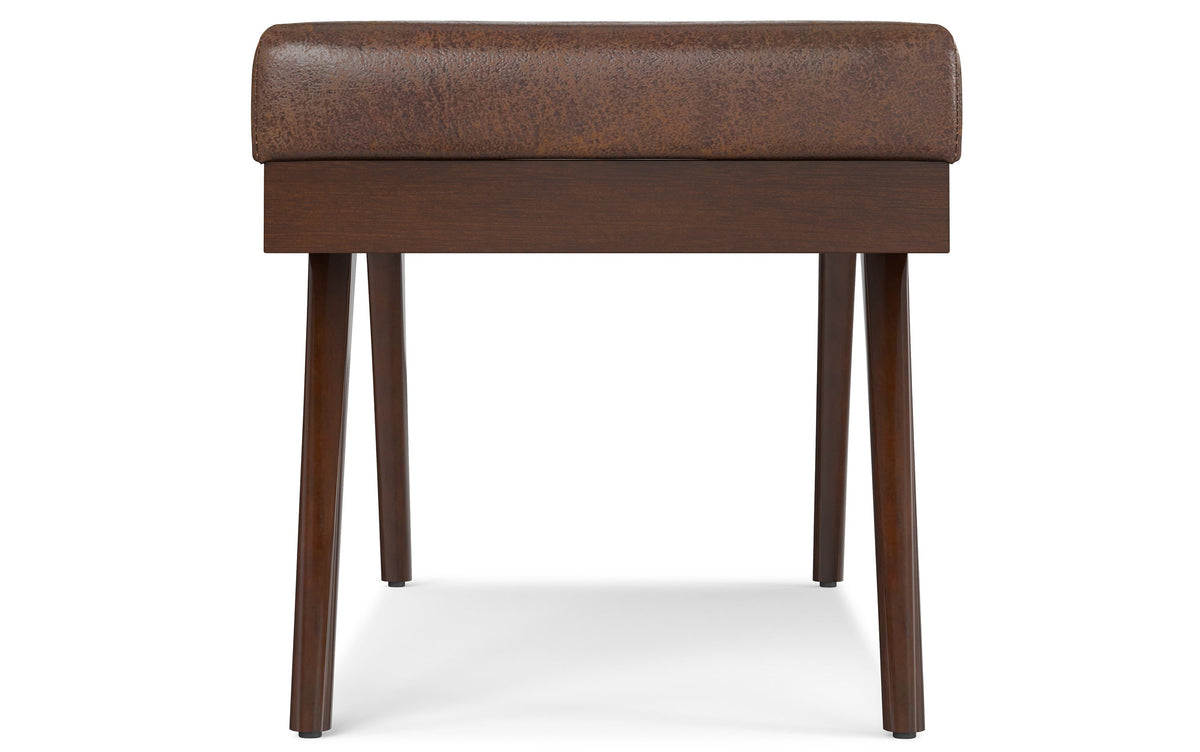 Distressed Chestnut Brown Distressed Vegan Leather | Chanelle Mid Century Ottoman Bench