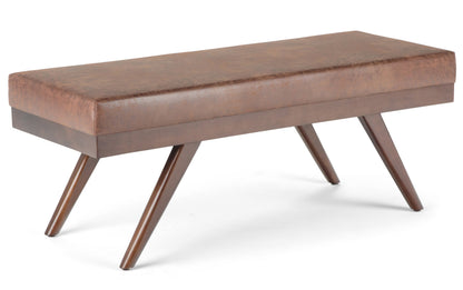 Distressed Saddle Brown Distressed Vegan Leather | Chanelle Mid Century Ottoman Bench