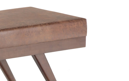 Distressed Saddle Brown Distressed Vegan Leather | Chanelle Mid Century Ottoman Bench