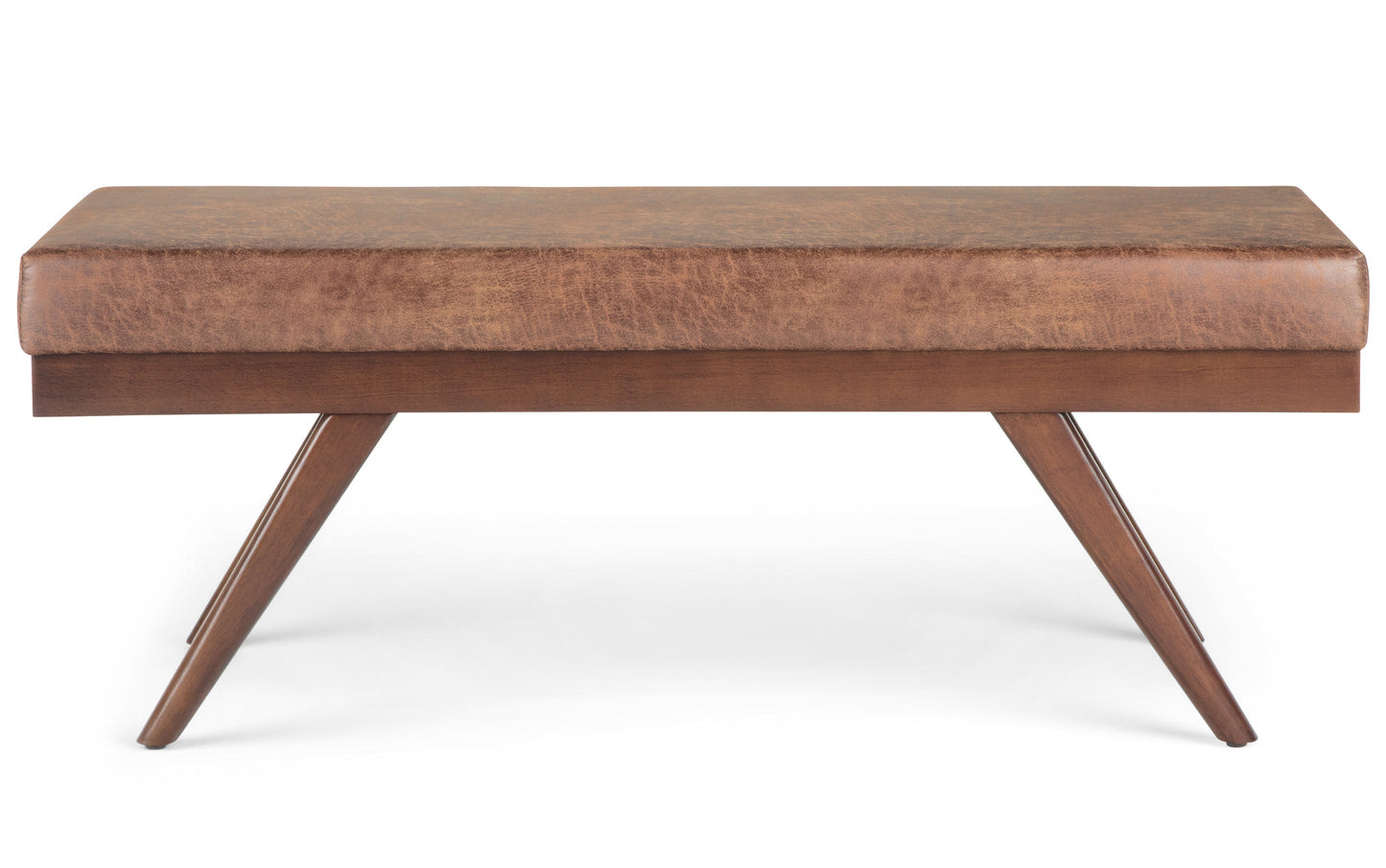 Distressed Saddle Brown Distressed Vegan Leather | Chanelle Mid Century Ottoman Bench