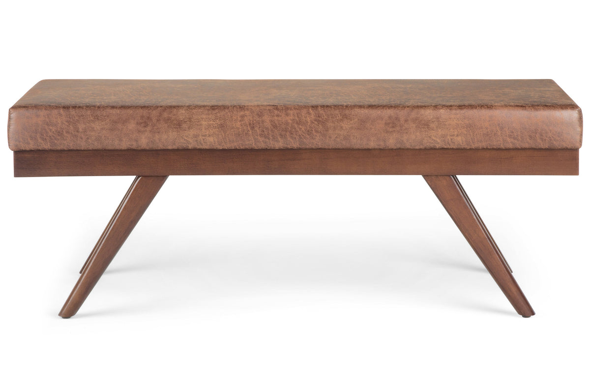 Distressed Saddle Brown Distressed Vegan Leather | Chanelle Mid Century Ottoman Bench