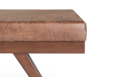 Distressed Saddle Brown Distressed Vegan Leather | Chanelle Mid Century Ottoman Bench