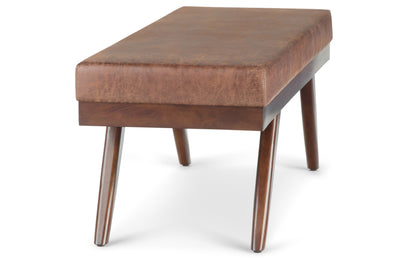 Distressed Saddle Brown Distressed Vegan Leather | Chanelle Mid Century Ottoman Bench