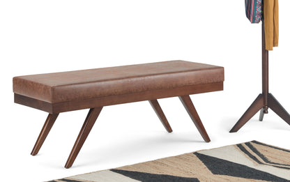 Distressed Saddle Brown Distressed Vegan Leather | Chanelle Mid Century Ottoman Bench