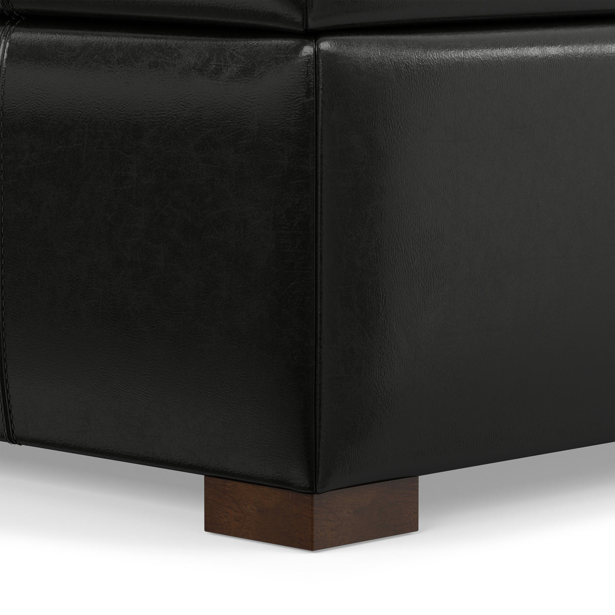 Midnight Black Vegan Leather | Gabbie Rectangular Storage Ottoman in Vegan Leather