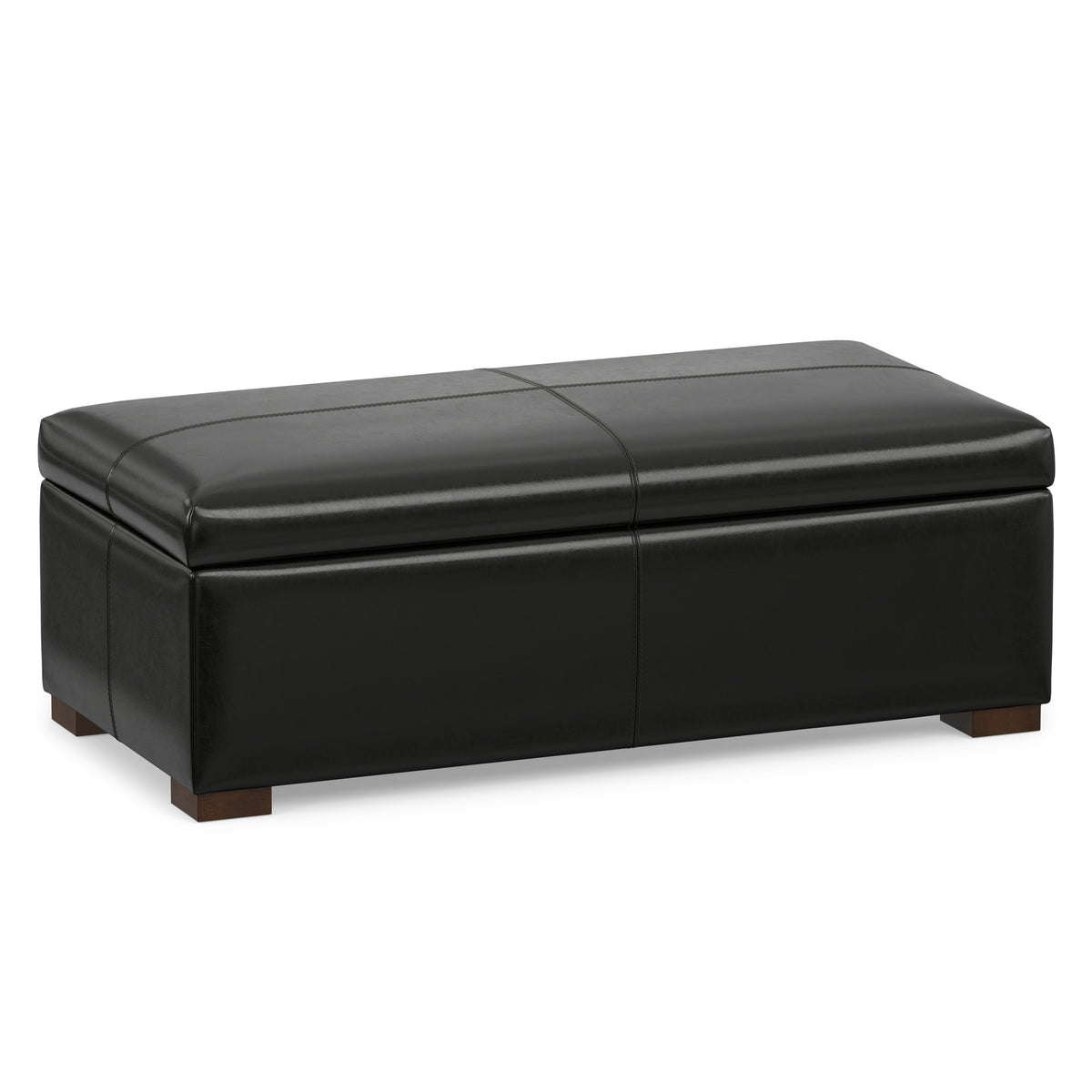 Midnight Black Vegan Leather | Gabbie Rectangular Storage Ottoman in Vegan Leather
