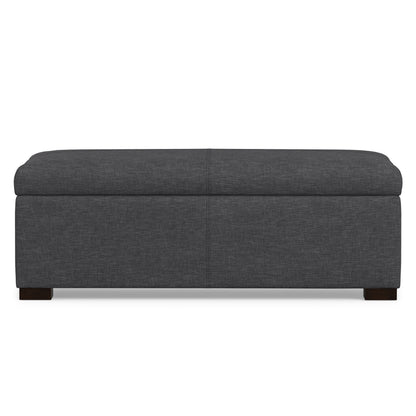 Slate Grey Linen Style Fabric | Gabbie Rectangular Storage Ottoman in Linen