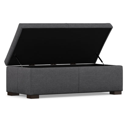 Slate Grey Linen Style Fabric | Gabbie Rectangular Storage Ottoman in Linen