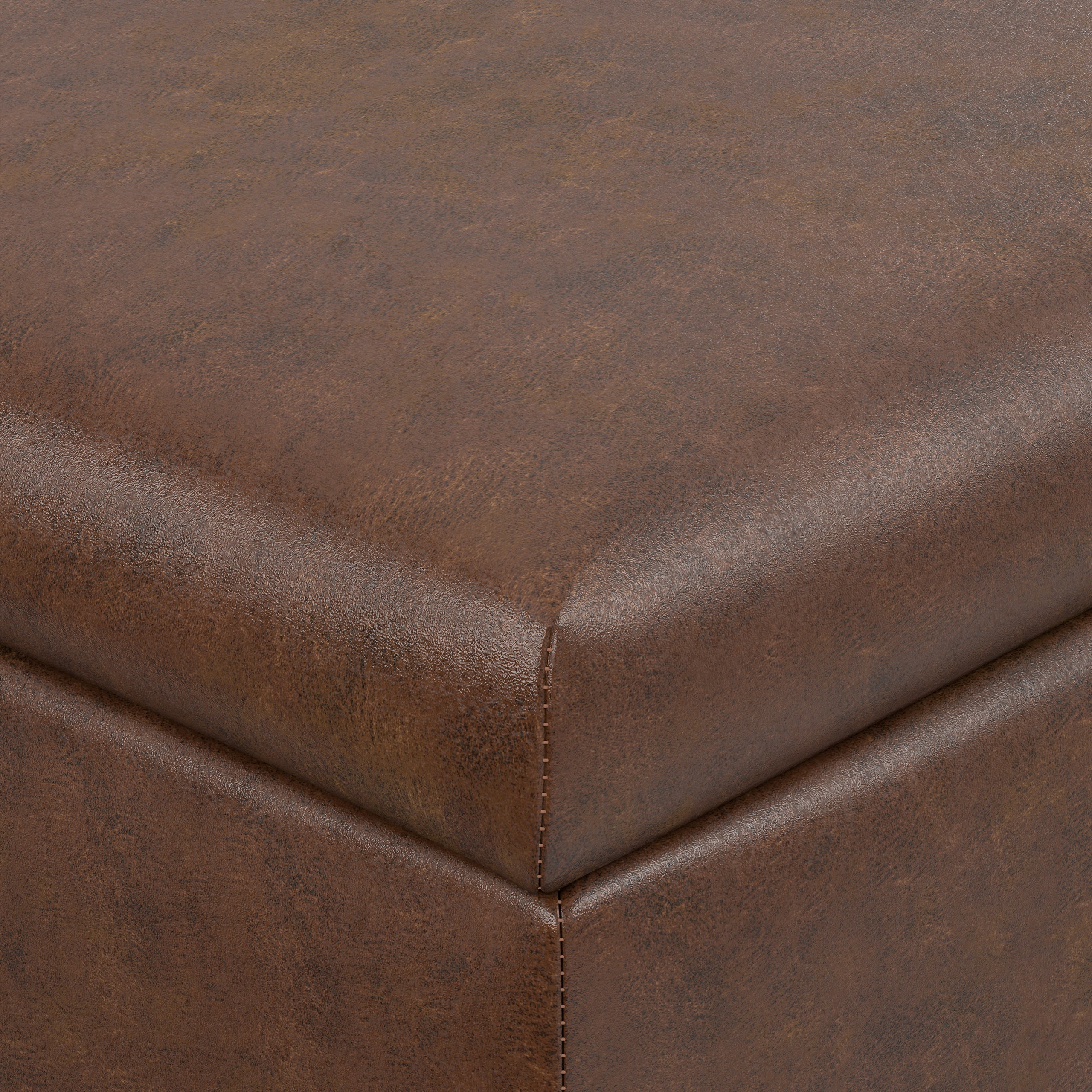 Distressed Chestnut Brown Distressed Vegan Leather | Gabbie Square Coffee Table Storage Ottoman