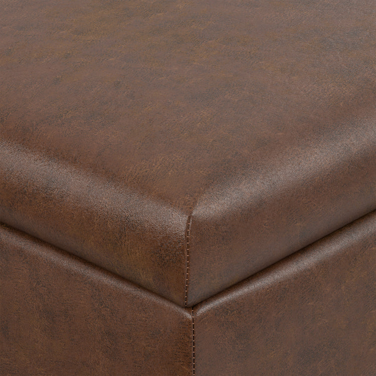 Distressed Chestnut Brown Distressed Vegan Leather | Gabbie Square Coffee Table Storage Ottoman