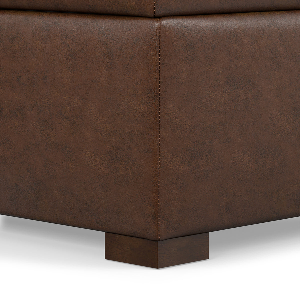 Distressed Chestnut Brown Distressed Vegan Leather | Gabbie Square Coffee Table Storage Ottoman