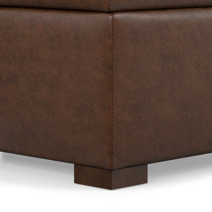 Distressed Chestnut Brown Distressed Vegan Leather | Gabbie Square Coffee Table Storage Ottoman
