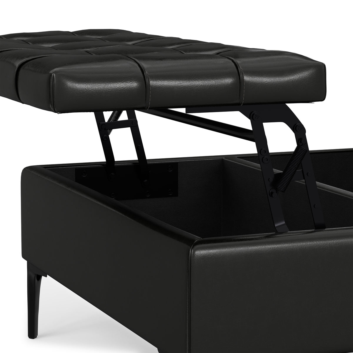 Midnight Black Vegan Leather | Laura Lift Top Storage Ottoman in Vegan Leather