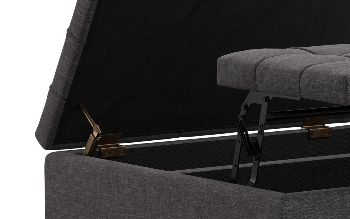 Slate Grey Linen Style Fabric | Laura Lift Top Storage Ottoman