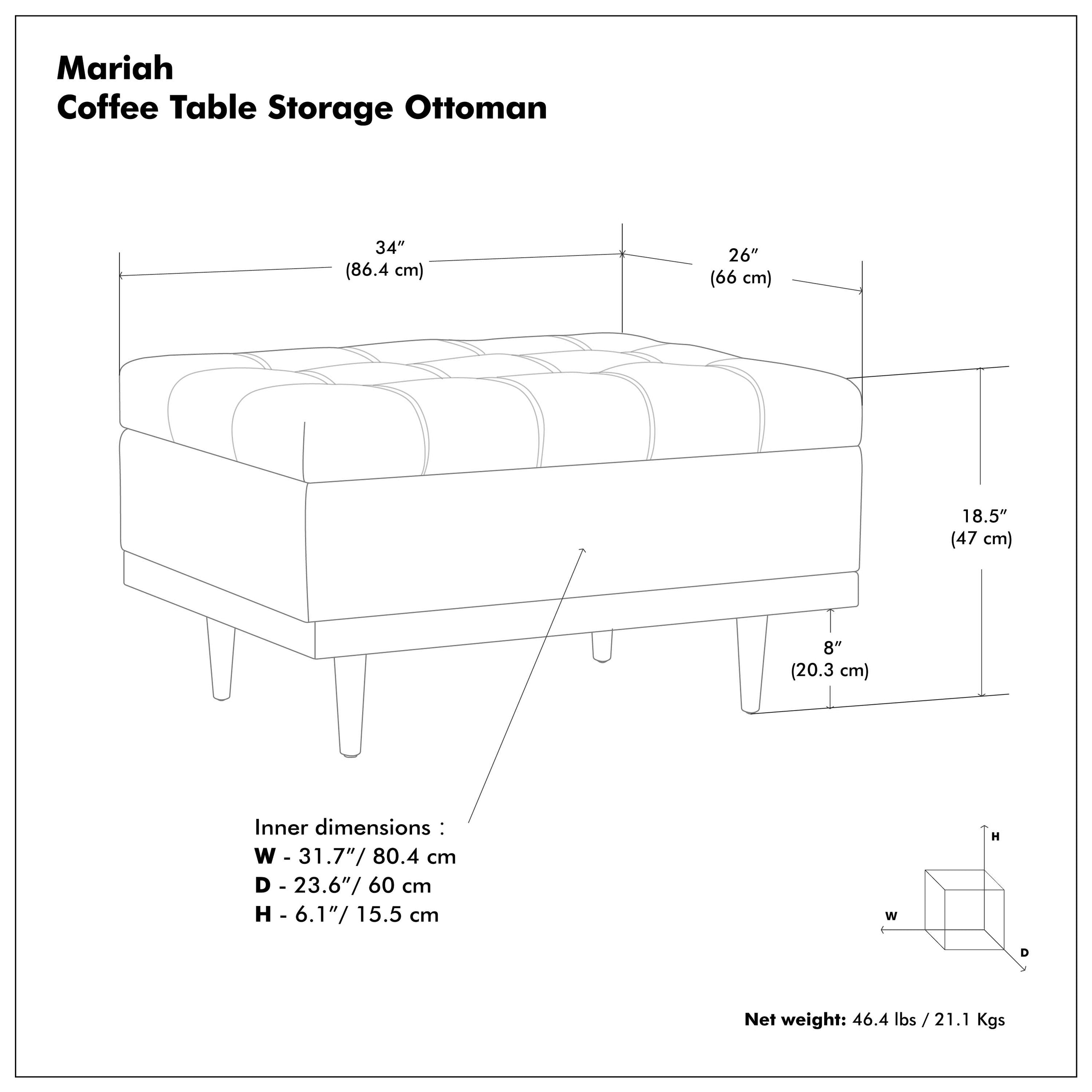Midnight Black Distressed Vegan Leather | Mariah Coffee Table Storage Ottoman in Distressed Vegan Leather