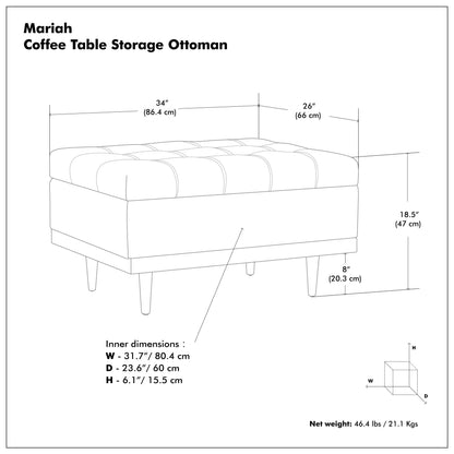 Midnight Black Distressed Vegan Leather | Mariah Coffee Table Storage Ottoman in Distressed Vegan Leather