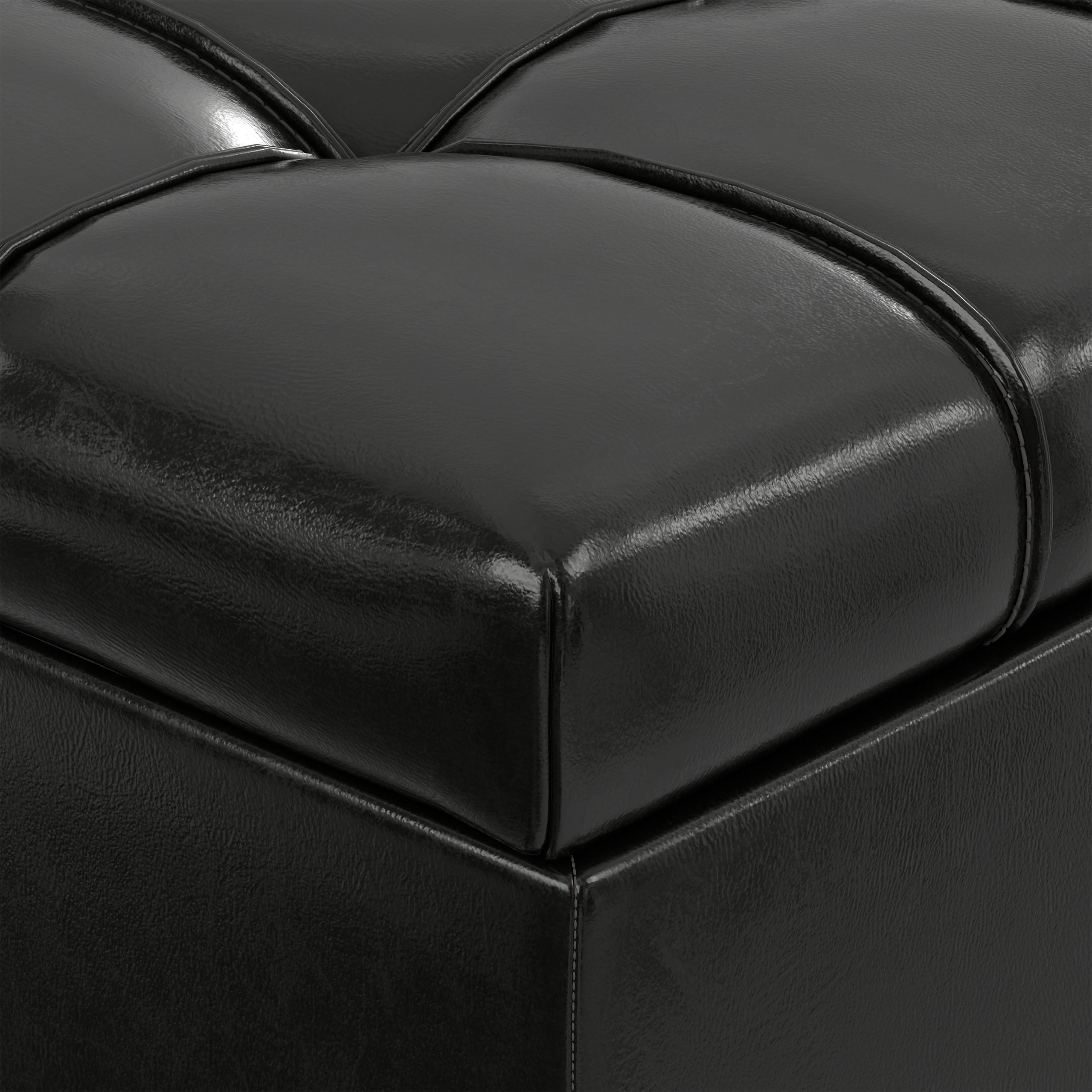 Midnight Black Distressed Vegan Leather | Mariah Coffee Table Storage Ottoman in Distressed Vegan Leather