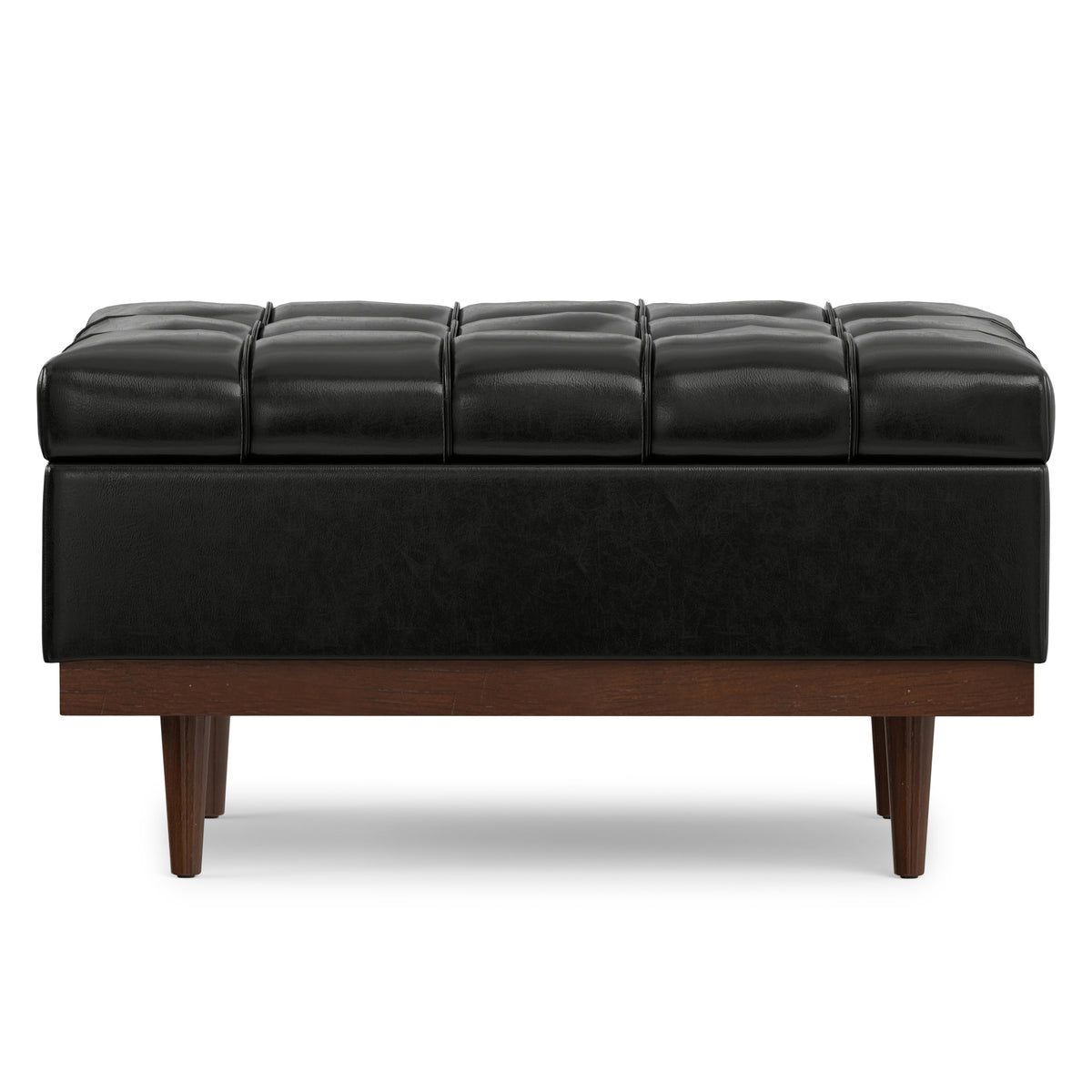 Midnight Black Distressed Vegan Leather | Mariah Coffee Table Storage Ottoman in Distressed Vegan Leather