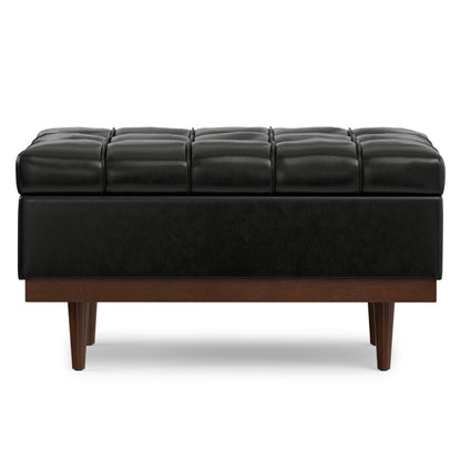 Midnight Black Distressed Vegan Leather | Mariah Coffee Table Storage Ottoman in Distressed Vegan Leather