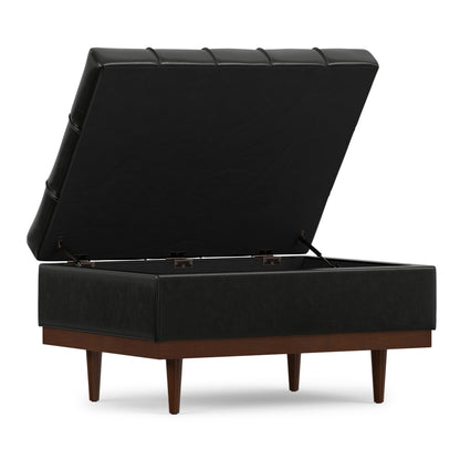 Midnight Black Distressed Vegan Leather | Mariah Coffee Table Storage Ottoman in Distressed Vegan Leather