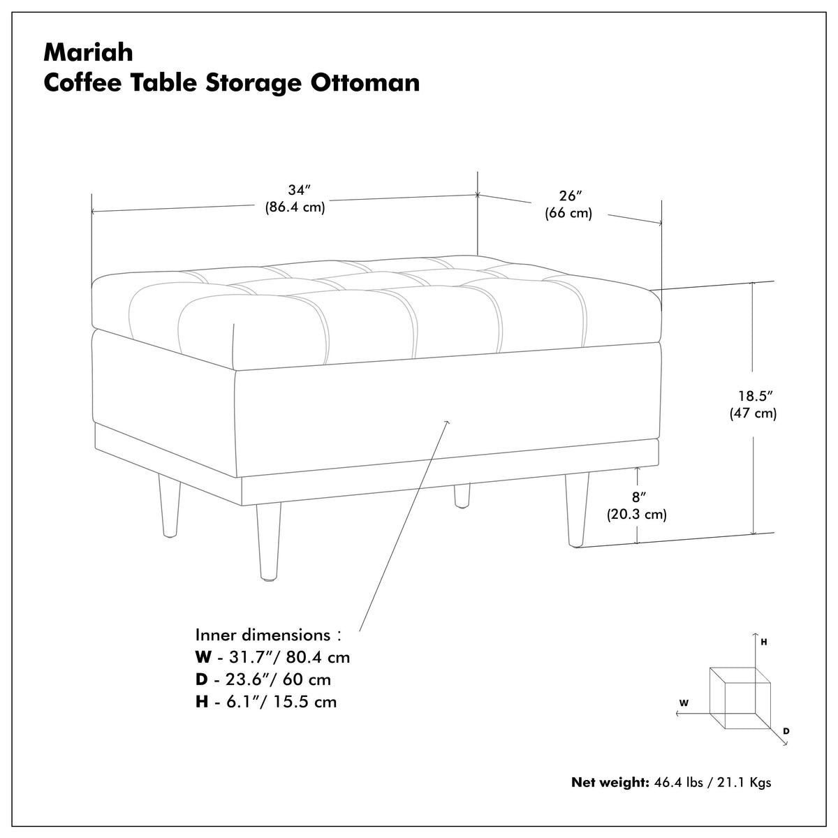 Distressed Saddle Brown Distressed Vegan Leather | Mariah Coffee Table Storage Ottoman in Distressed Vegan Leather