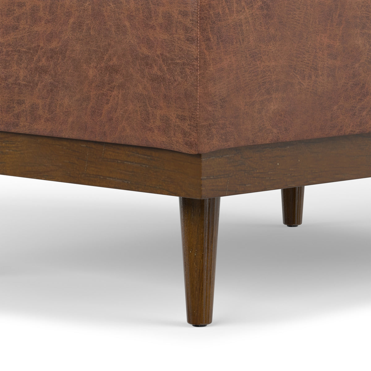 Distressed Saddle Brown Distressed Vegan Leather | Mariah Coffee Table Storage Ottoman in Distressed Vegan Leather