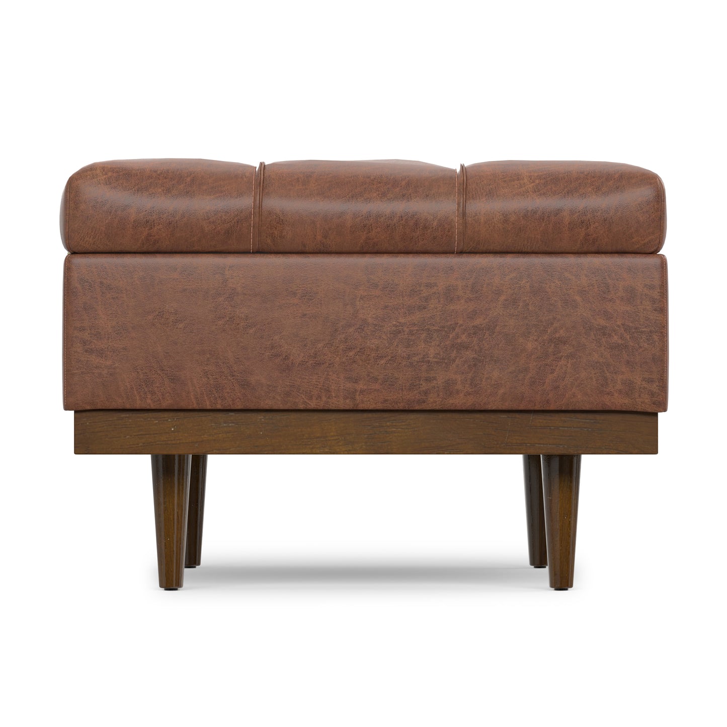 Distressed Saddle Brown Distressed Vegan Leather | Mariah Coffee Table Storage Ottoman in Distressed Vegan Leather