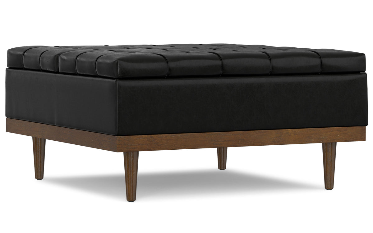 Midnight Black Distressed Vegan Leather | Mariah Lift Top Table Storage Ottoman
