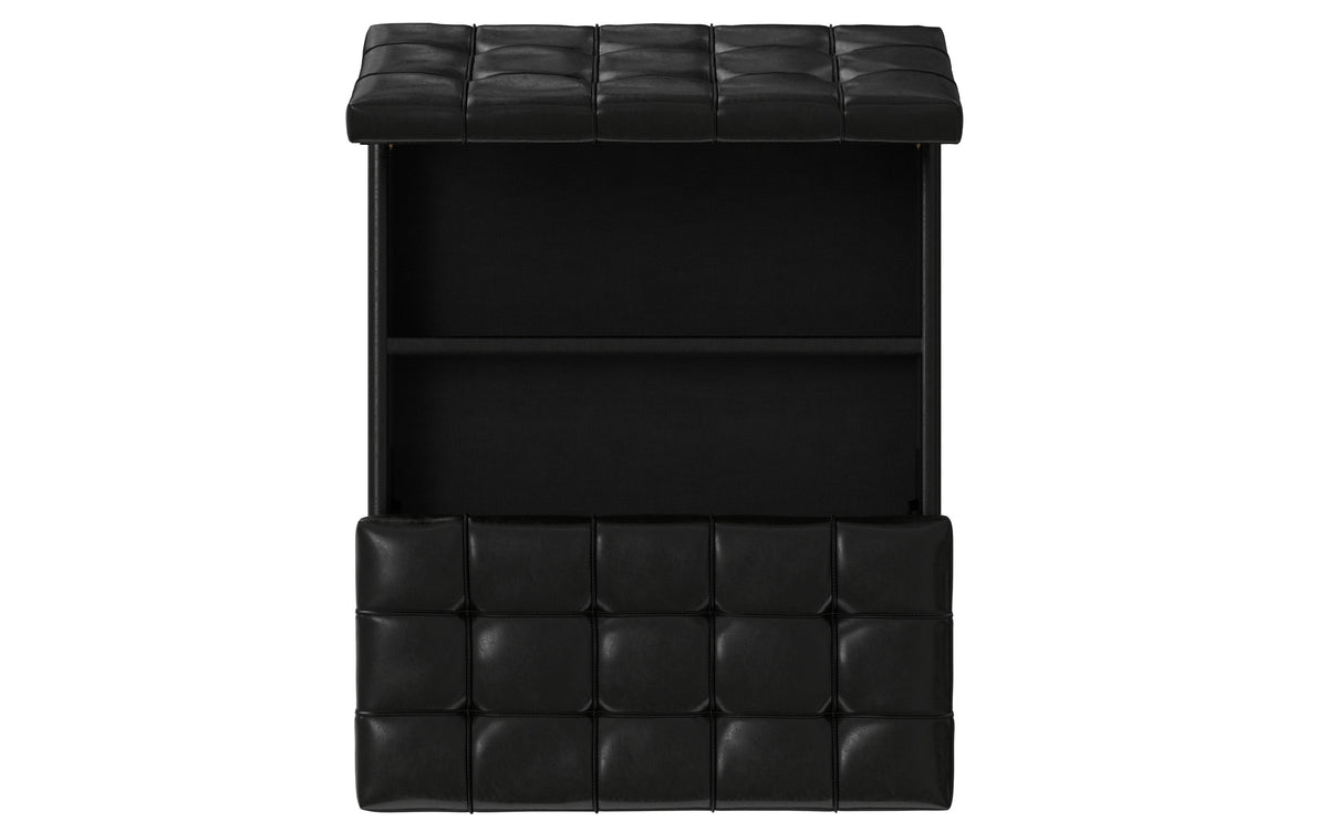 Midnight Black Distressed Vegan Leather | Mariah Lift Top Table Storage Ottoman