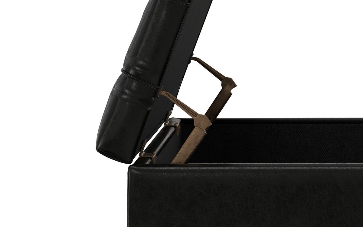 Midnight Black Distressed Vegan Leather | Mariah Lift Top Table Storage Ottoman