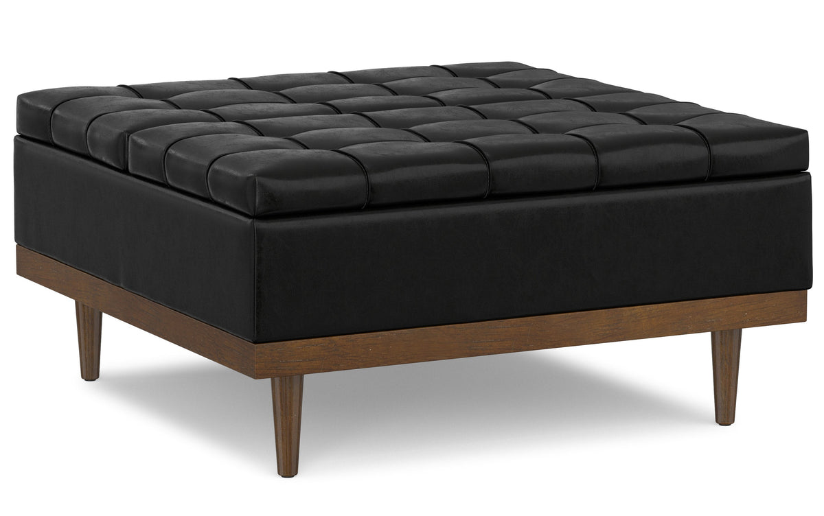 Midnight Black Distressed Vegan Leather | Mariah Lift Top Table Storage Ottoman