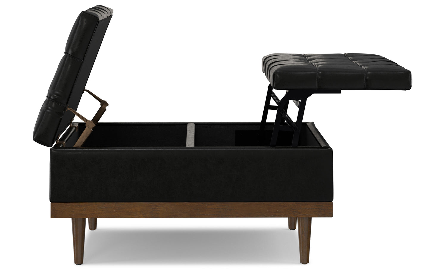 Midnight Black Distressed Vegan Leather | Mariah Lift Top Table Storage Ottoman