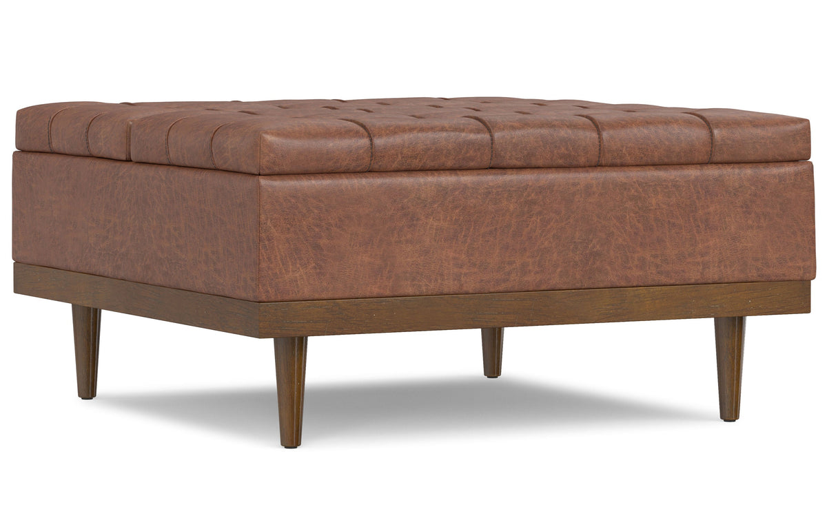 Distressed Saddle Brown Distressed Vegan Leather | Mariah Lift Top Table Storage Ottoman