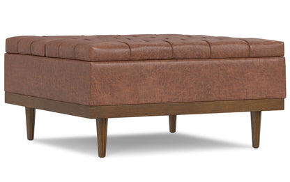 Distressed Saddle Brown Distressed Vegan Leather | Mariah Lift Top Table Storage Ottoman