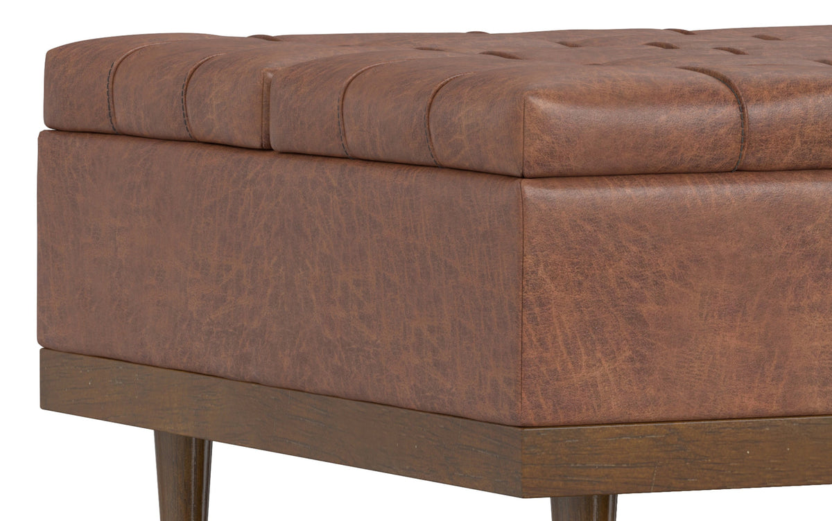 Distressed Saddle Brown Distressed Vegan Leather | Mariah Lift Top Table Storage Ottoman