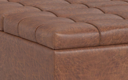 Distressed Saddle Brown Distressed Vegan Leather | Mariah Lift Top Table Storage Ottoman