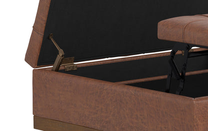 Distressed Saddle Brown Distressed Vegan Leather | Mariah Lift Top Table Storage Ottoman