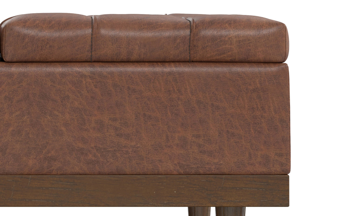 Distressed Saddle Brown Distressed Vegan Leather | Mariah Lift Top Table Storage Ottoman