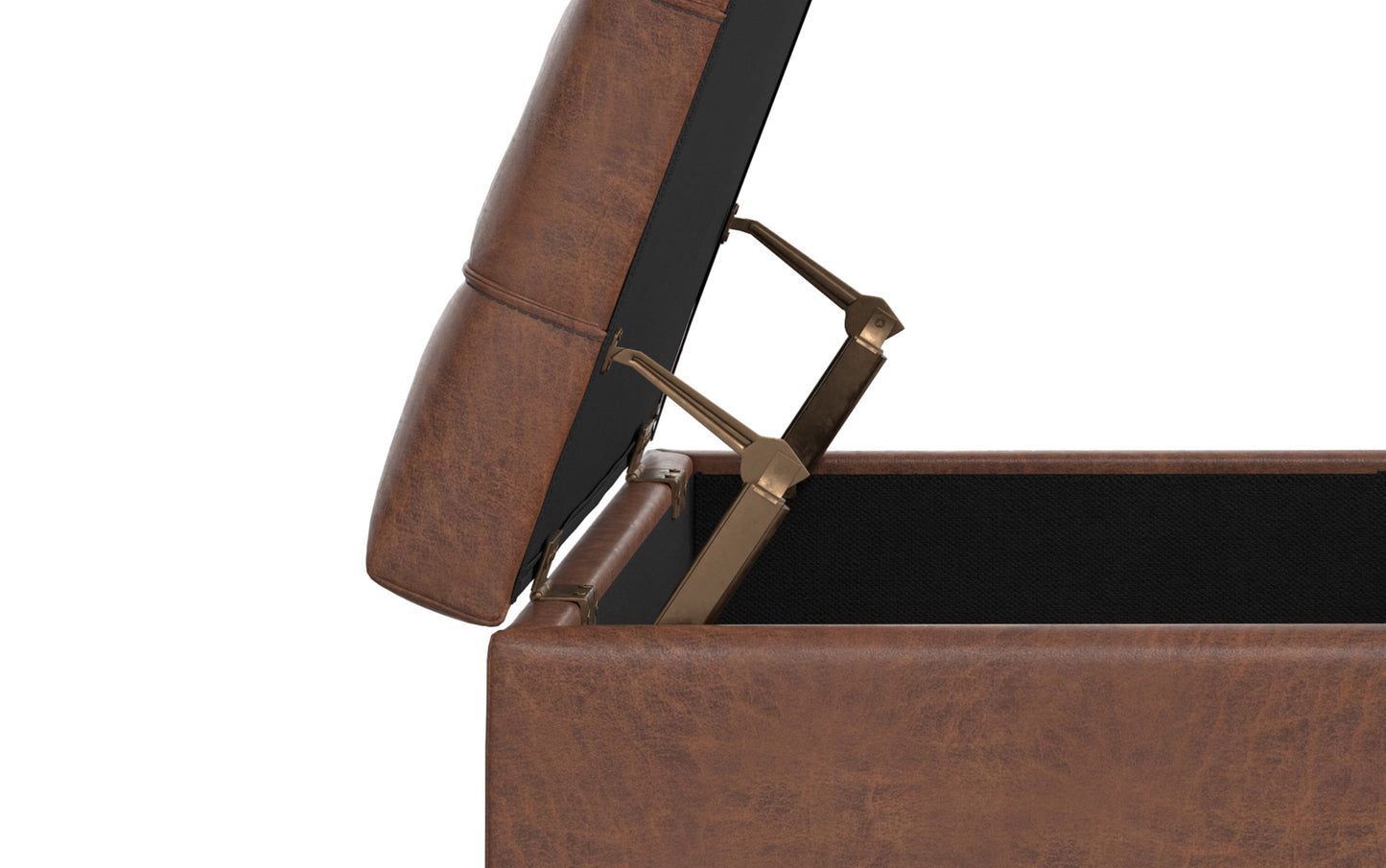 Distressed Saddle Brown Distressed Vegan Leather | Mariah Lift Top Table Storage Ottoman