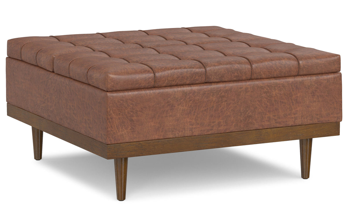 Distressed Saddle Brown Distressed Vegan Leather | Mariah Lift Top Table Storage Ottoman