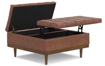 Distressed Saddle Brown Distressed Vegan Leather | Mariah Lift Top Table Storage Ottoman
