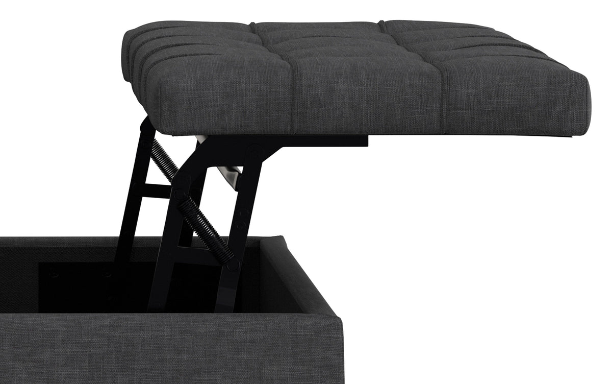 Slate Grey Linen Style Fabric | Mariah Lift Top Table Storage Ottoman