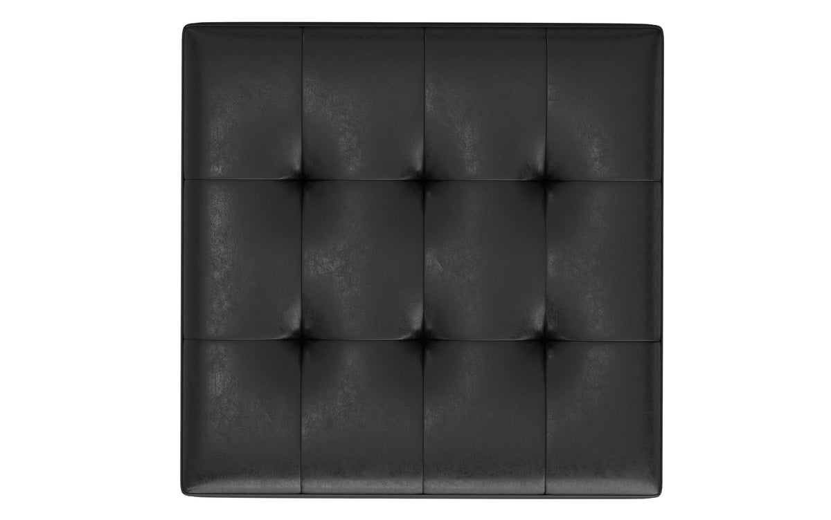 Distressed Black Distressed Vegan Leather | Shay Mid Century Large Square Coffee Table Storage Ottoman