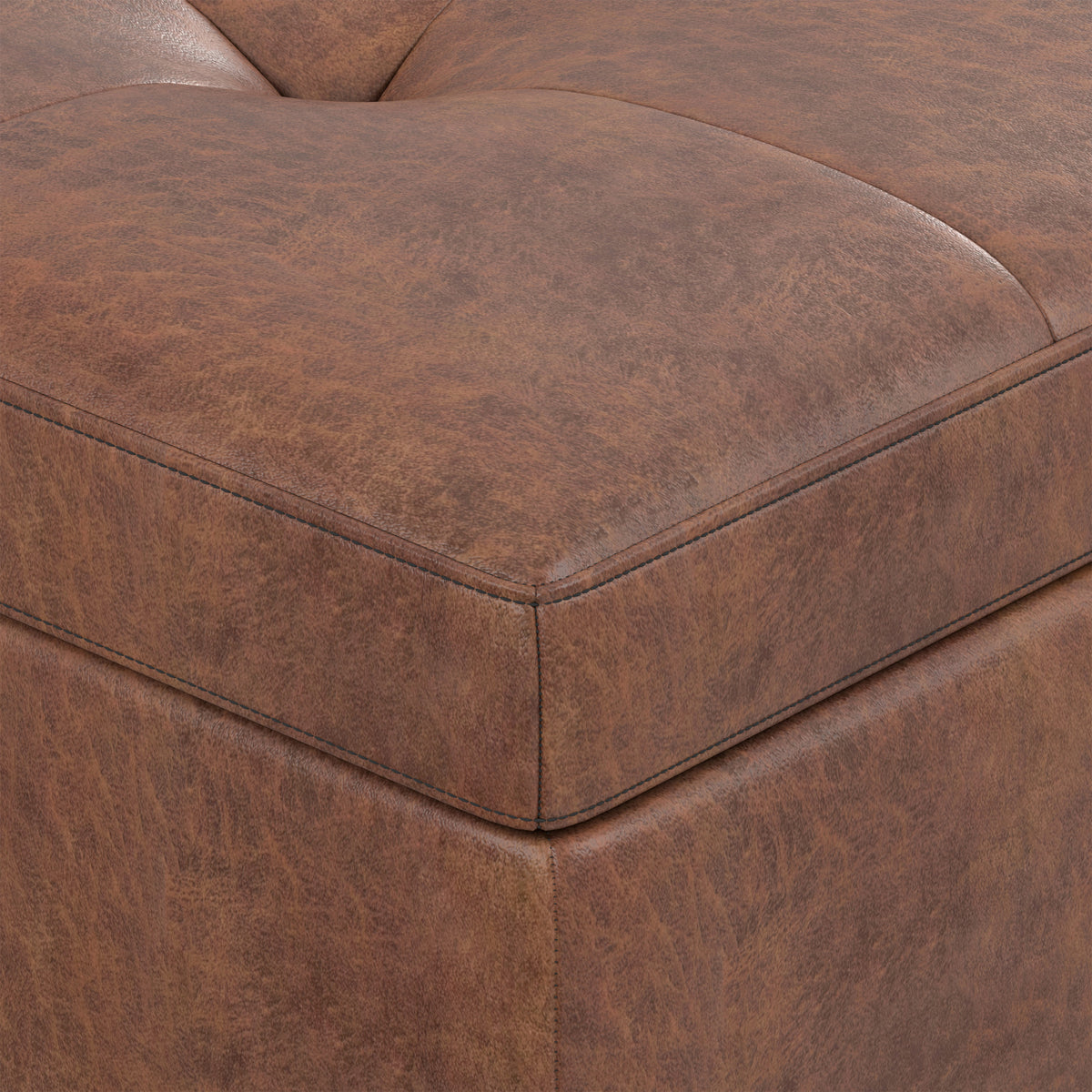 Distressed Saddle Brown Distressed Vegan Leather | Shay Mid Century Small Square Coffee Table Storage Ottoman