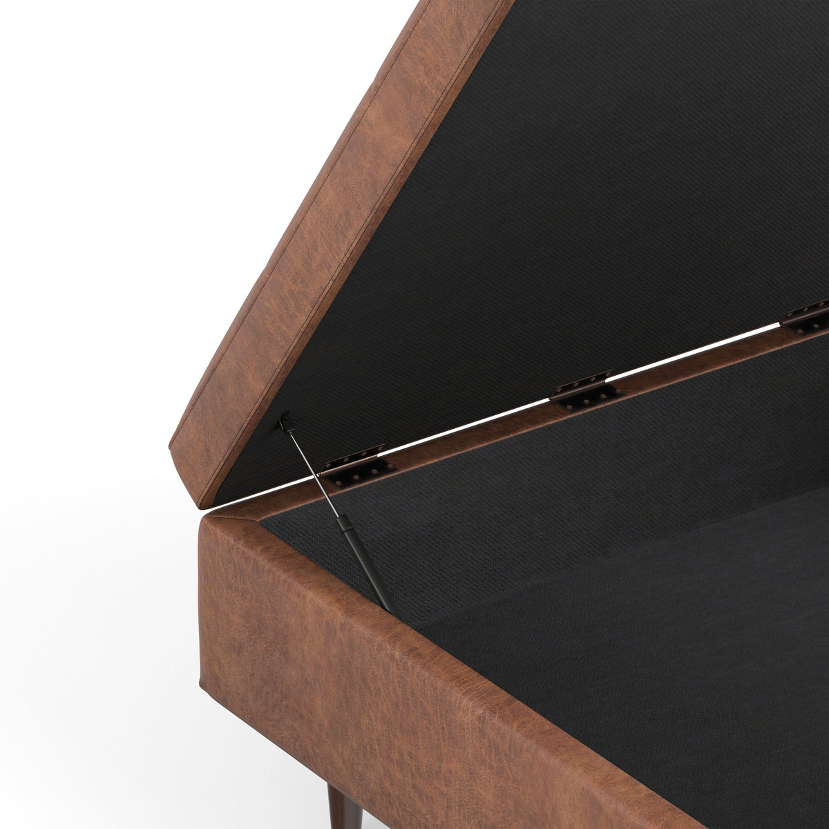 Distressed Saddle Brown Distressed Vegan Leather | Shay Mid Century Small Square Coffee Table Storage Ottoman